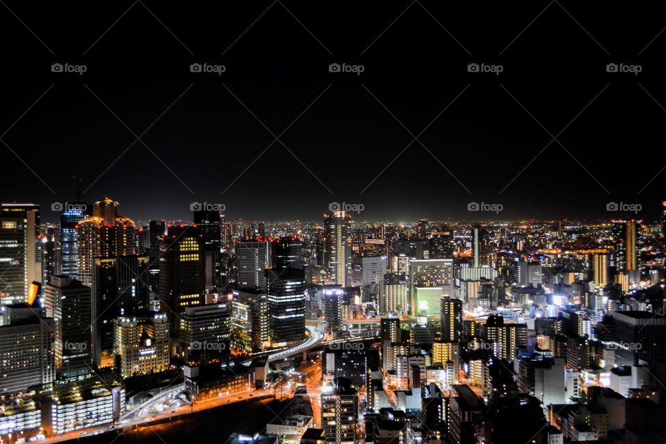 Osaka Umeda building overlooking downtown night scene