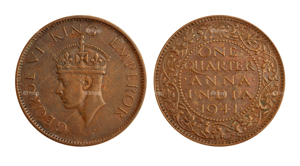 Old Indian coin currency, anna