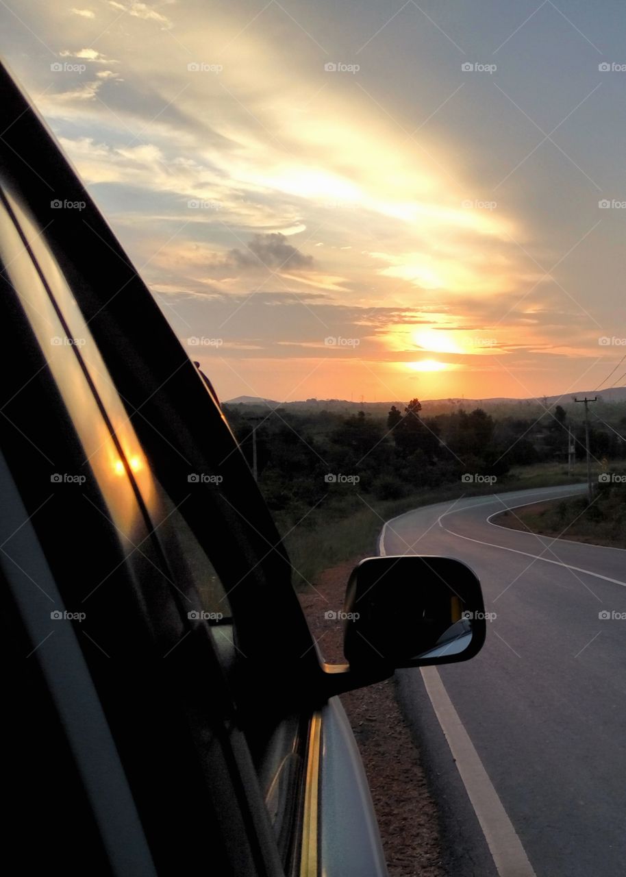 Sunset on the road