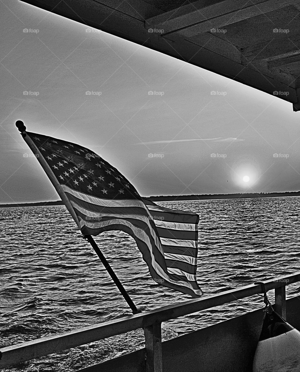 American flag on a boat