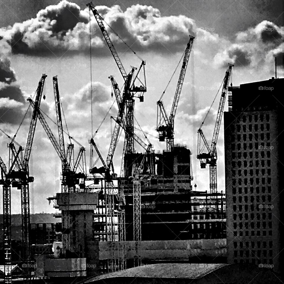 London skyline with cranes 