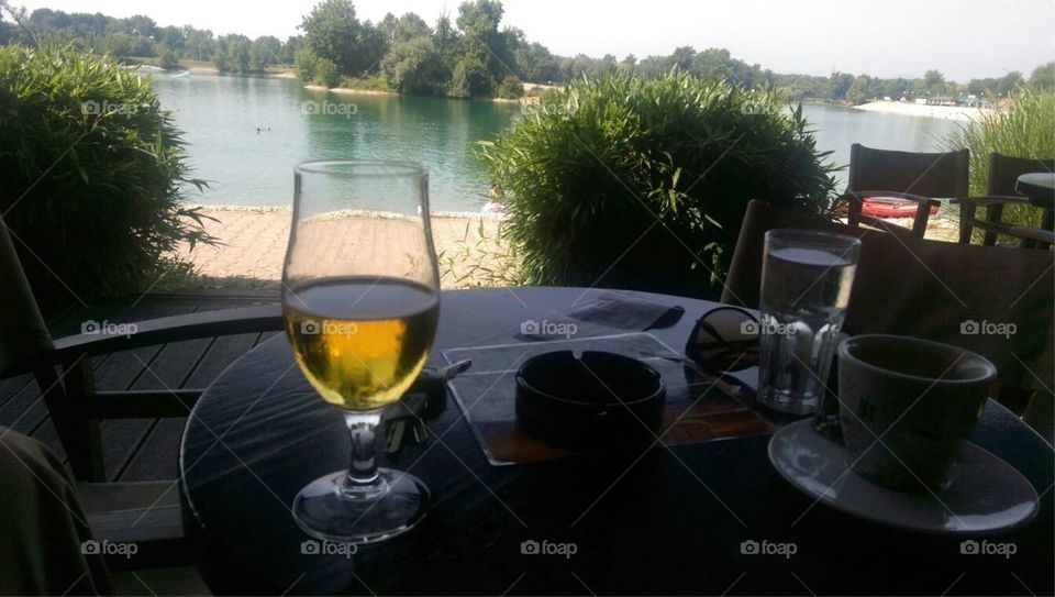 Beer served with a beautiful view