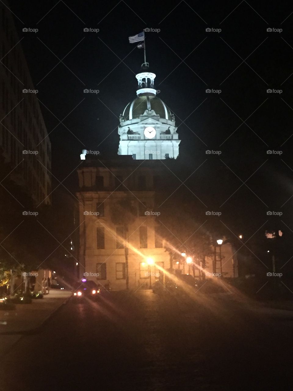 Building in downtown Savannah at night