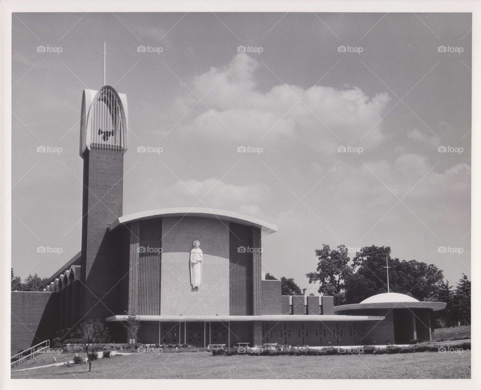 In The House of God. Vintage image of St. Bernard Church. Circa 1961.
