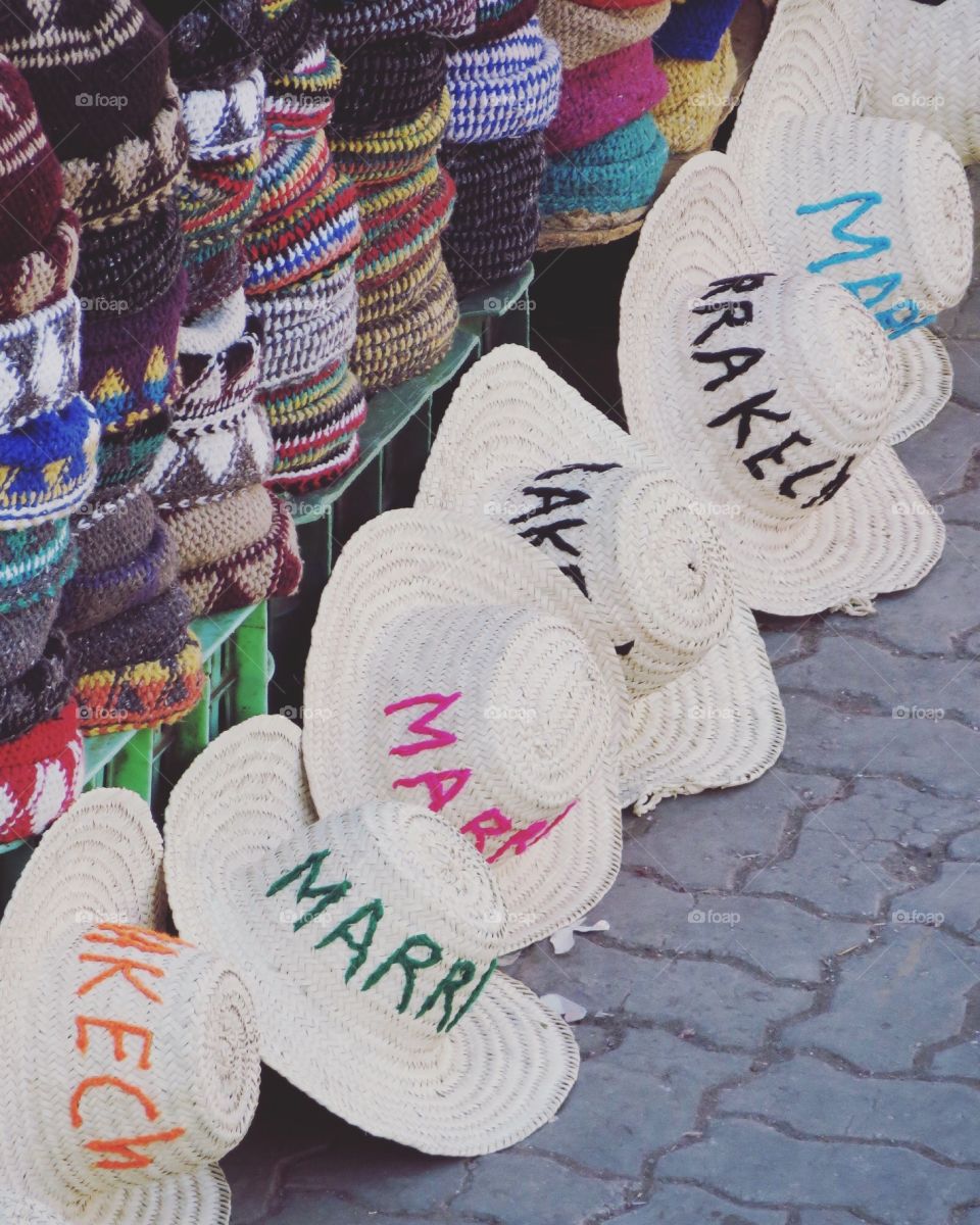 Hats at market in Marrakech 