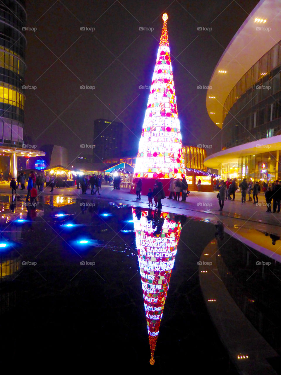 Christmas atmosphere in a square in Milan,Italy