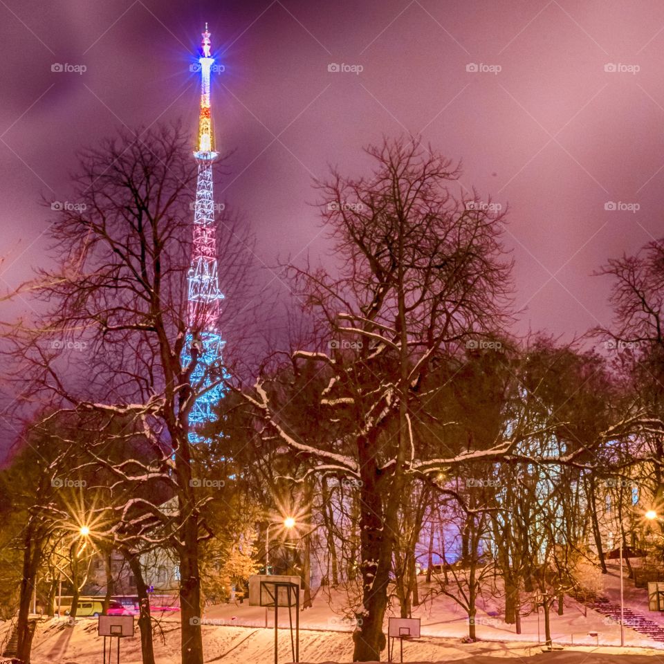 Night city scene in Lviv city