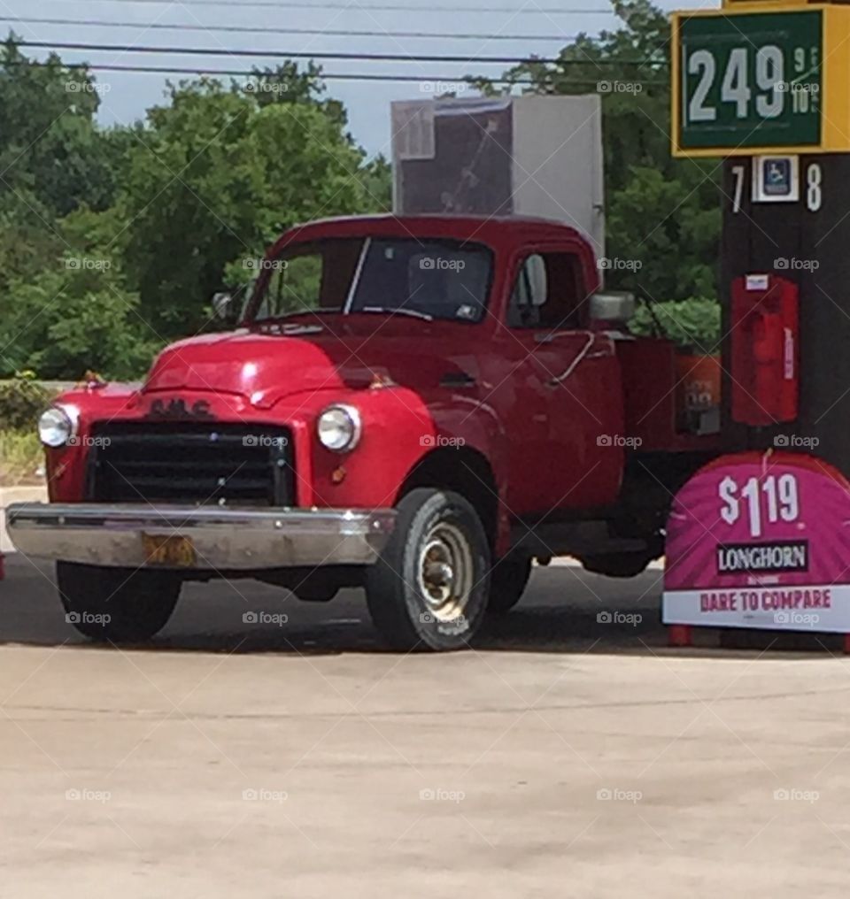 Old red about 1949 , truck.