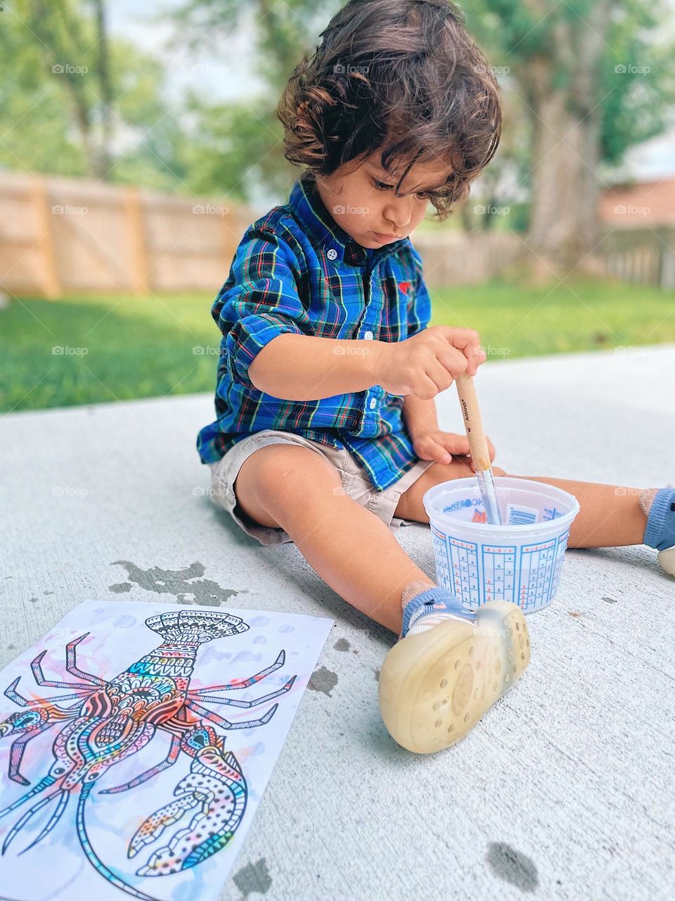 Summertime outfit on toddler, preppy cute summer clothes on toddler painting outside, enjoying the summertime weather