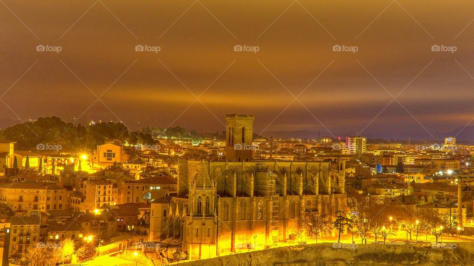 city ​​of Manresa, at dusk, with La Seu in the foreground
