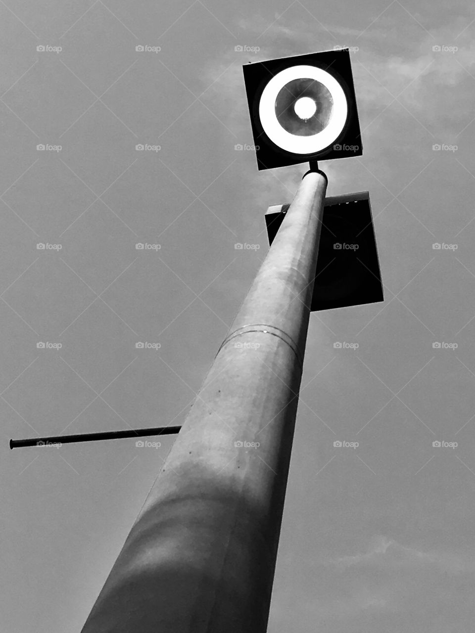 Led light in parking lot in black and white 