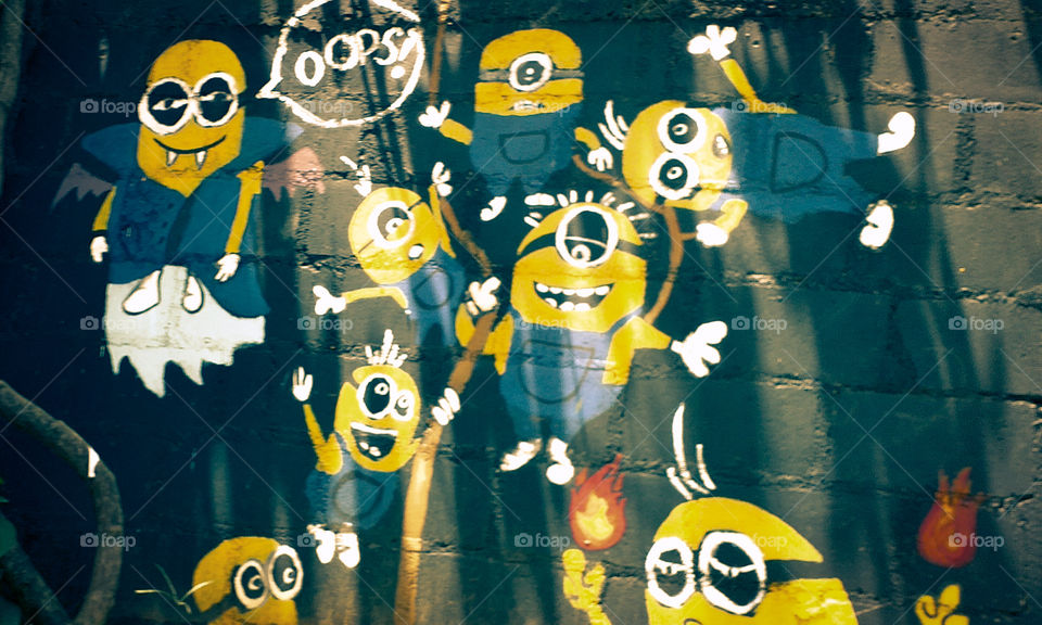 beautiful minion yellow character, wall paint