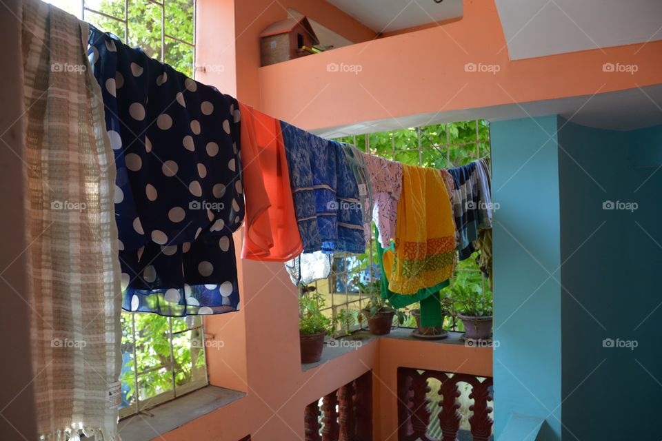 Drying laundry in Balcony