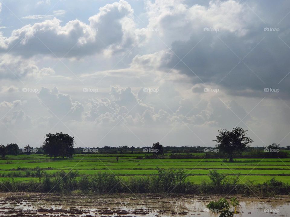 Clouds over fields at Prey Veng Kandal Province Cambodia