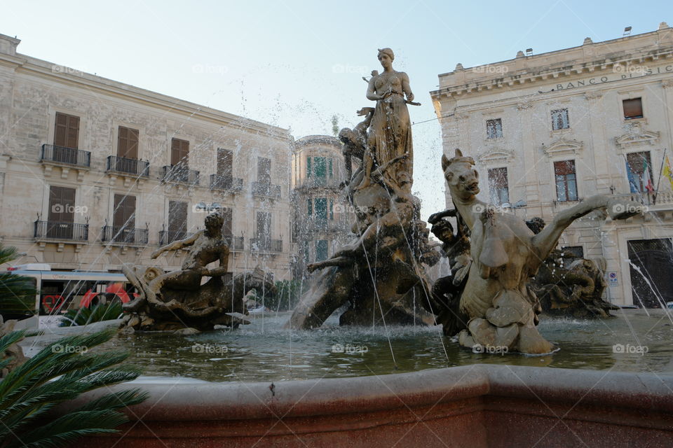 Artemide's fountain. Fountain located in the square archimede to ortigia