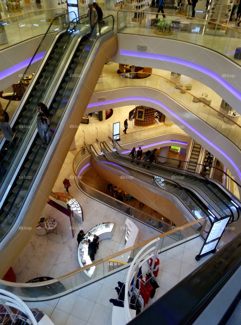 Escalator, Mall, Indoors, Transportation System, Blur