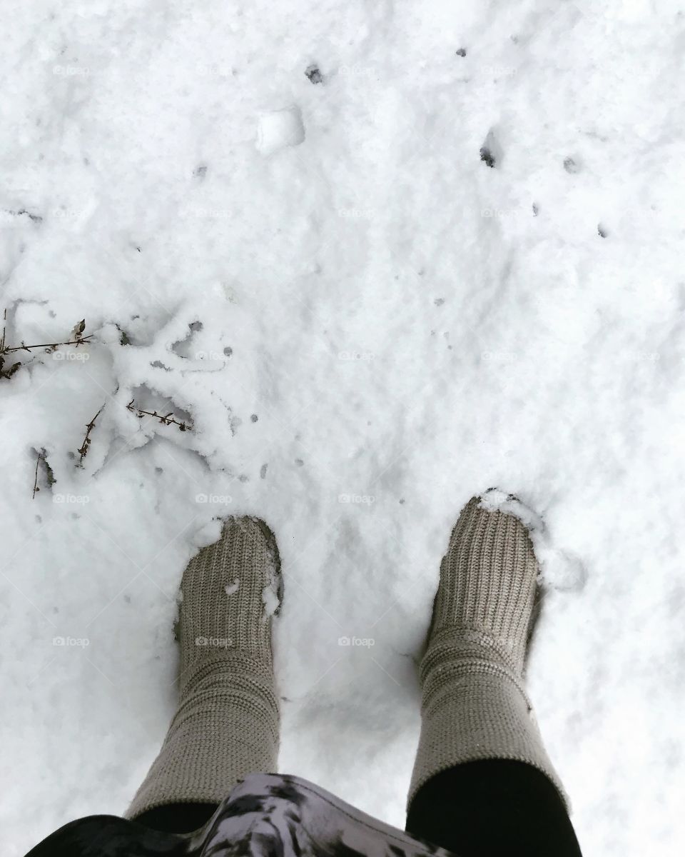 Boots in snow, snowstorm in Atlanta suburbs December 2017