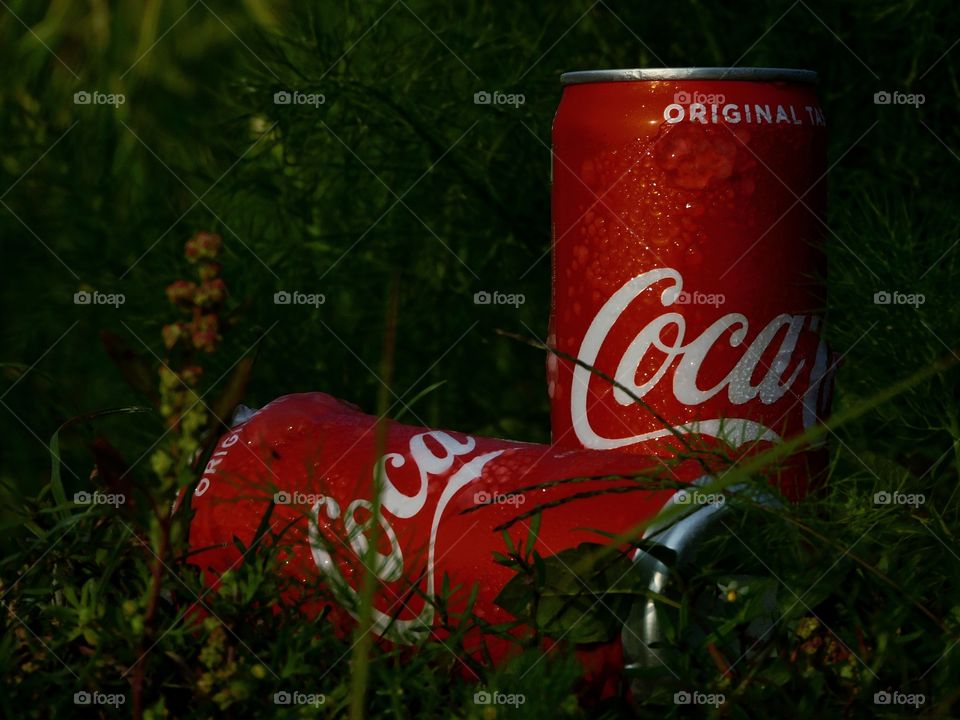 chilled red coca cola, with beautiful nature mat.
