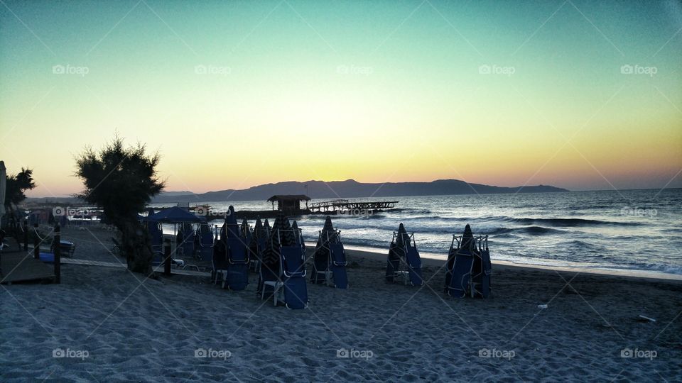 Platanias beach at sunset