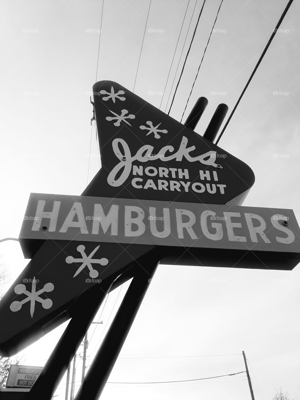 Jack's Hamburgers Sign Black and White