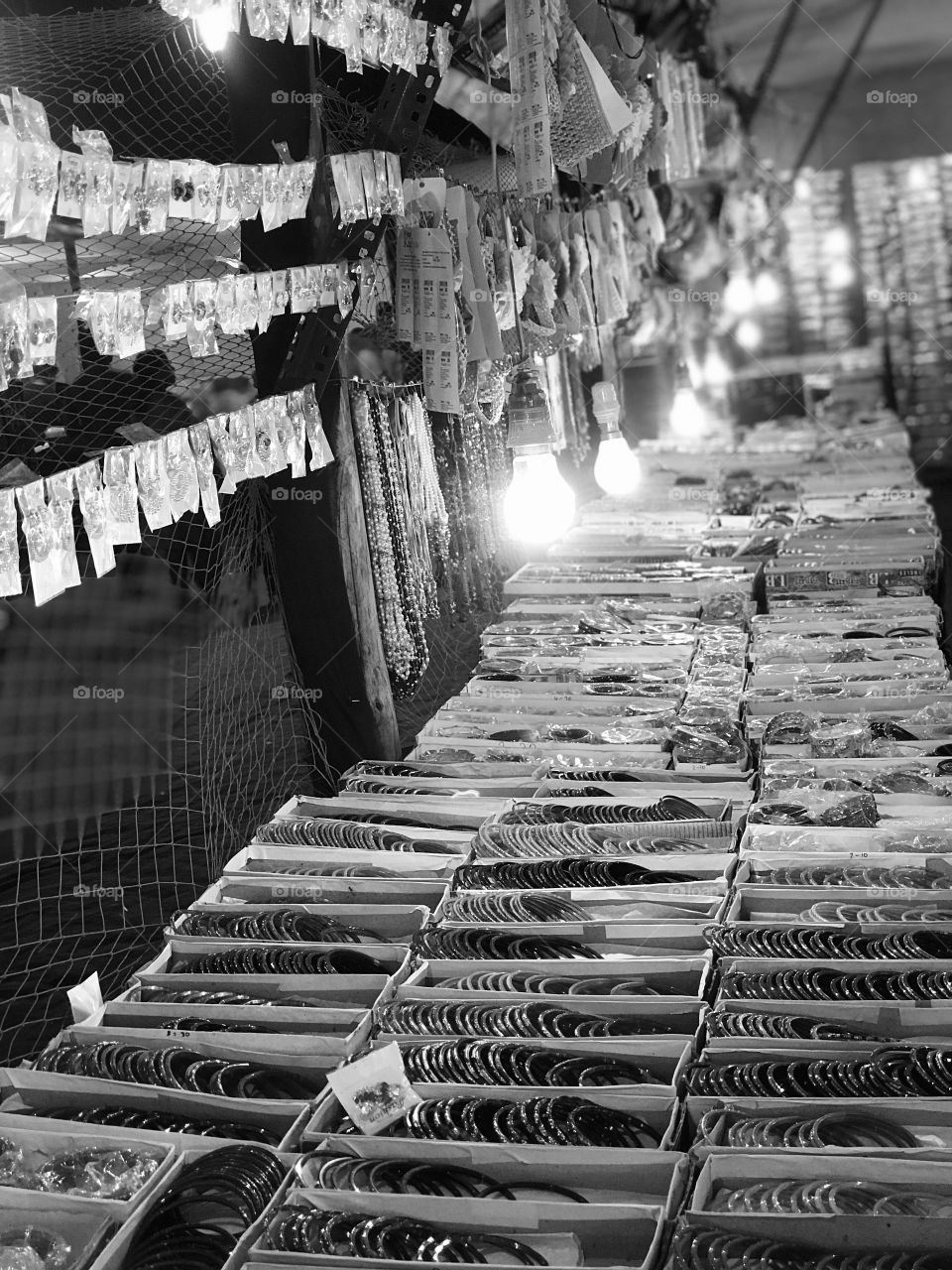 Indian bangle bazaar in black and white picture 