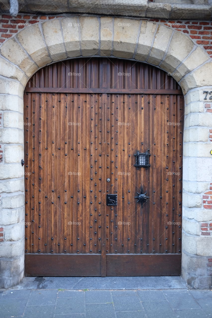 Old wooden gate of a building in Antwerp