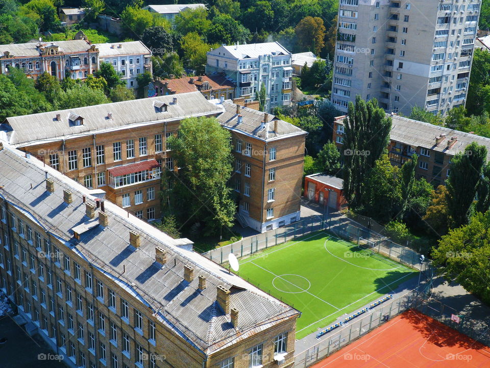 football stadium in the courtyard of the Kiev school