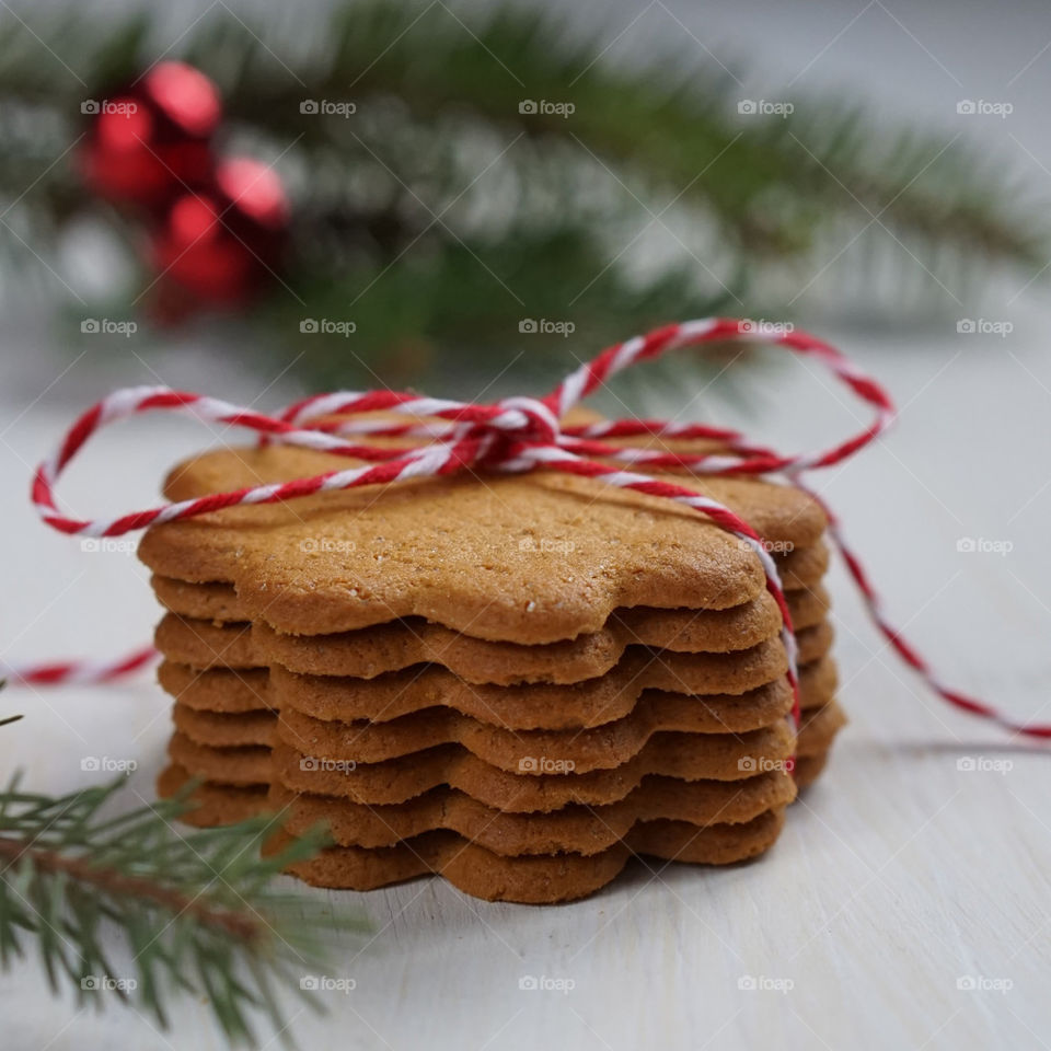 Stack of cookies with ribbon