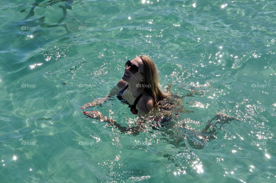 swimming in the mediterranean sea on mallorca balearic island in spain