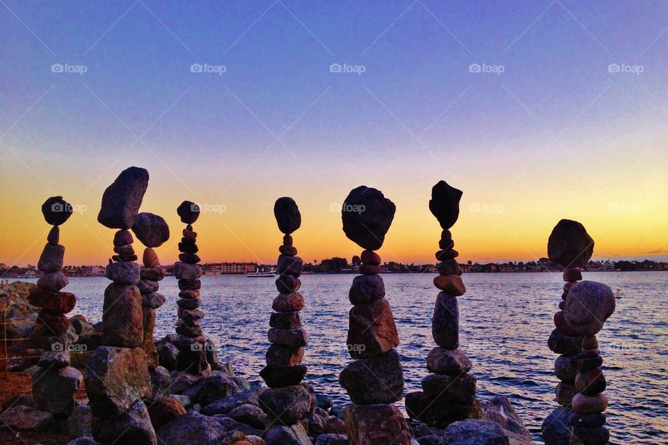 Stack of pebble during sunset