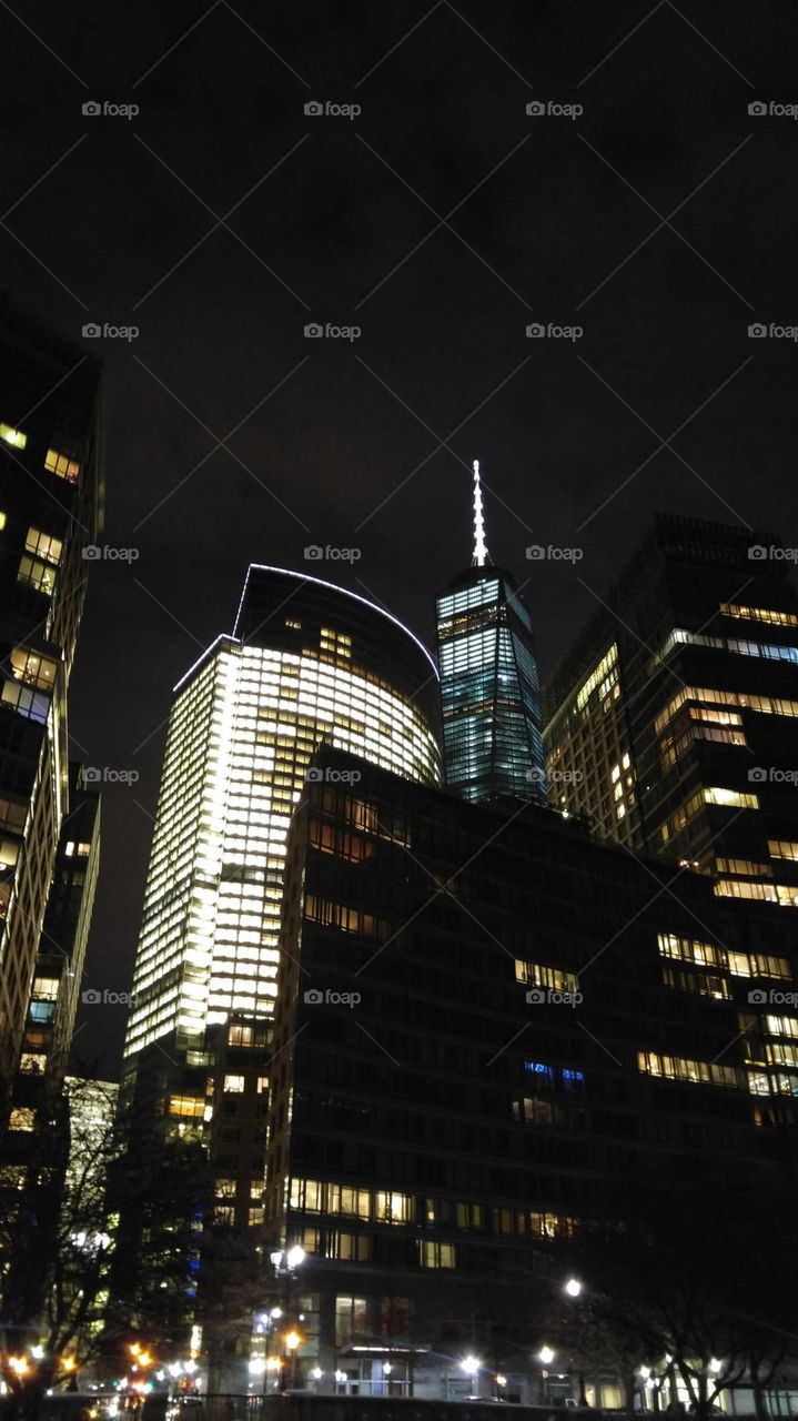 Manhattan at night from below, New York