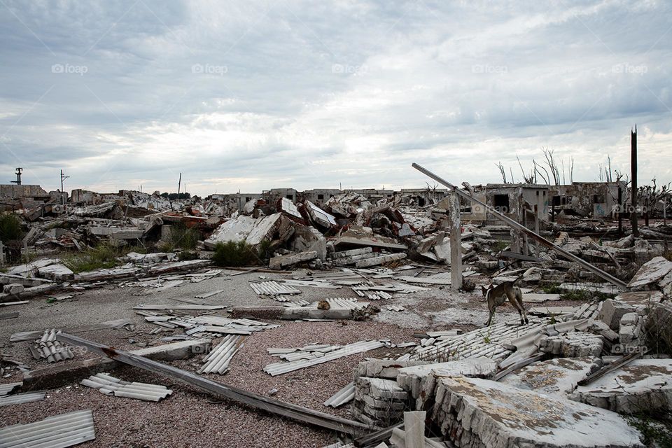 Town destroyed by earthquake 