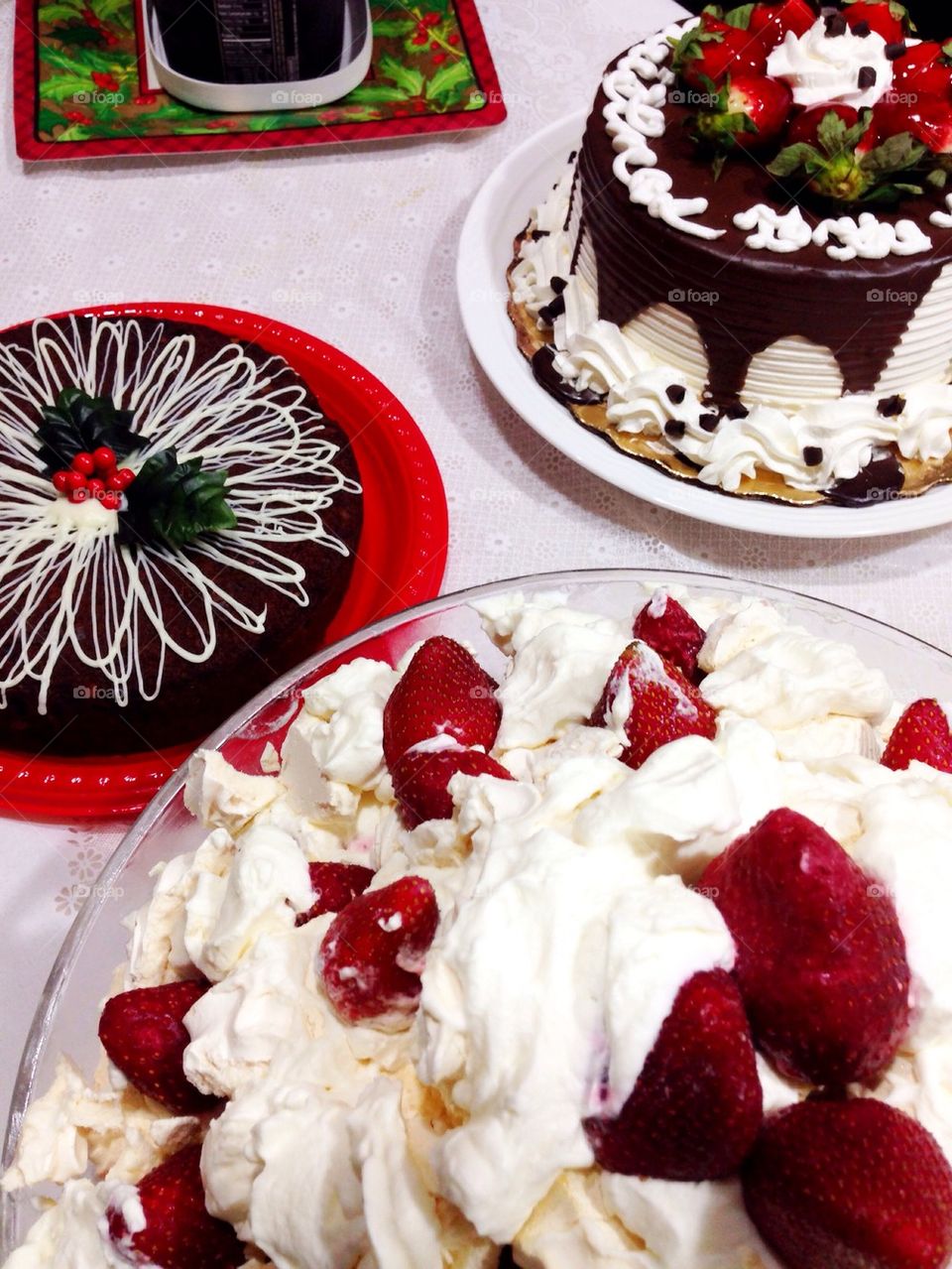 Cakes and dessert on table