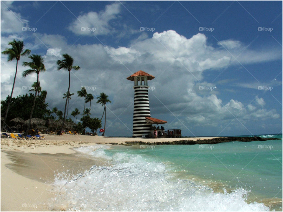 Beautiful lighthouse on the Caribbean coast in Dominican Republic