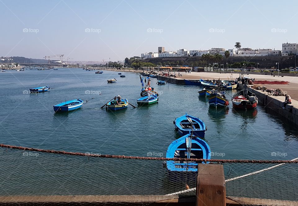 lot of boat , rabat city view sea beach