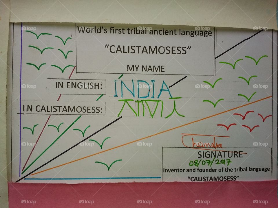 INDIA is written in the world's first ancient tribal language in the CALISTAMOSESS.