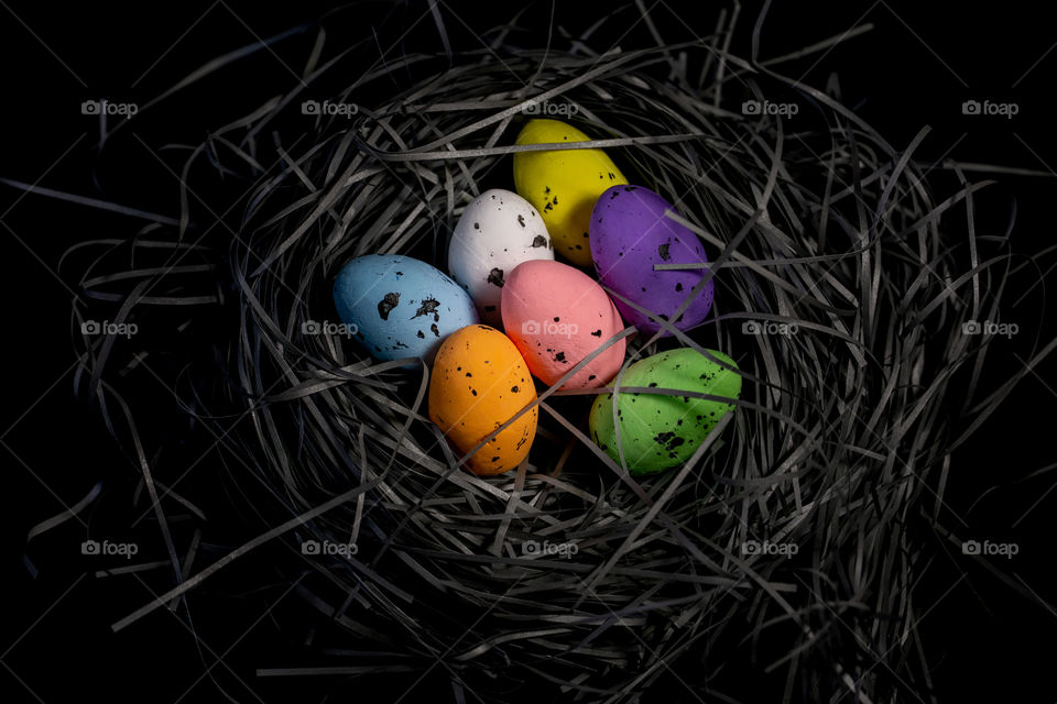 Easter eggs in handmade nest