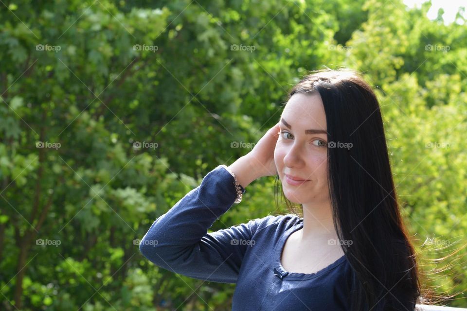 brunette woman beautiful portrait green background, natural beauty woman