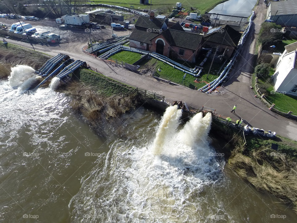Somerset floods, pumping station from the air. 