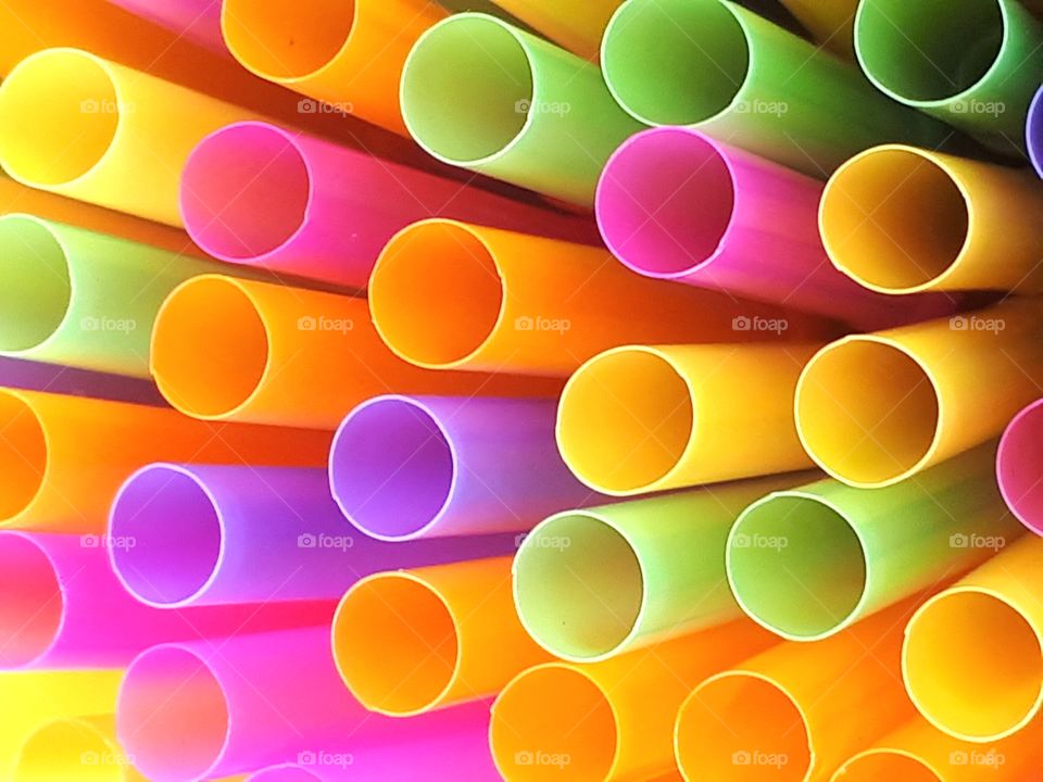 Close up of coloured straws