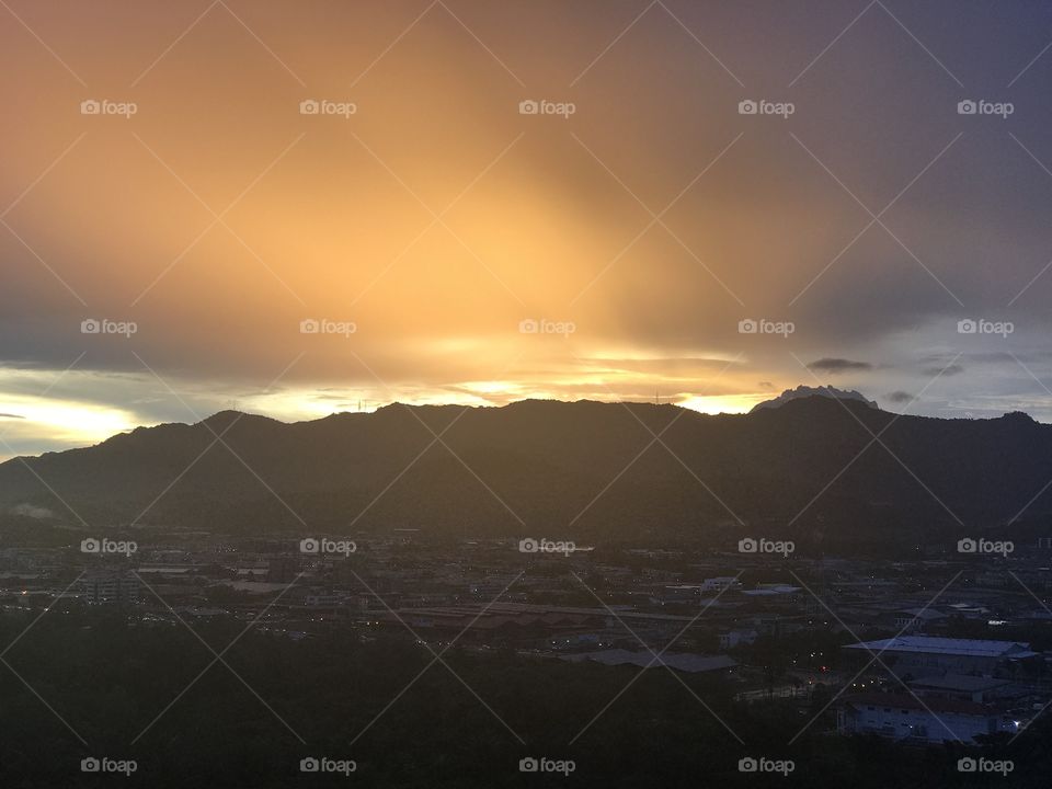 Orange sunrise over a mountain