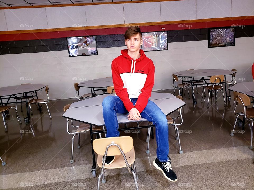 Student in lunchroom