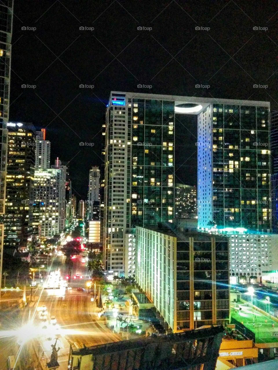 Miami skyline. Downtown Miami. Balcony view from 16th floor.