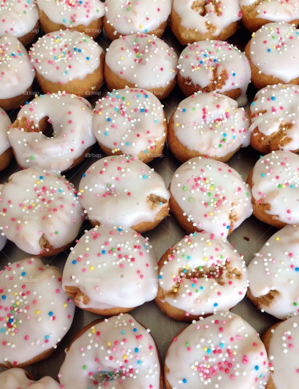 High angle view of donuts