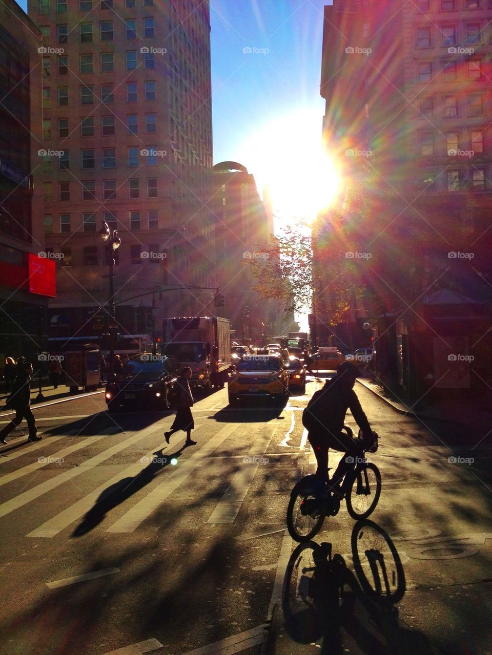 Sunlighted street of New York