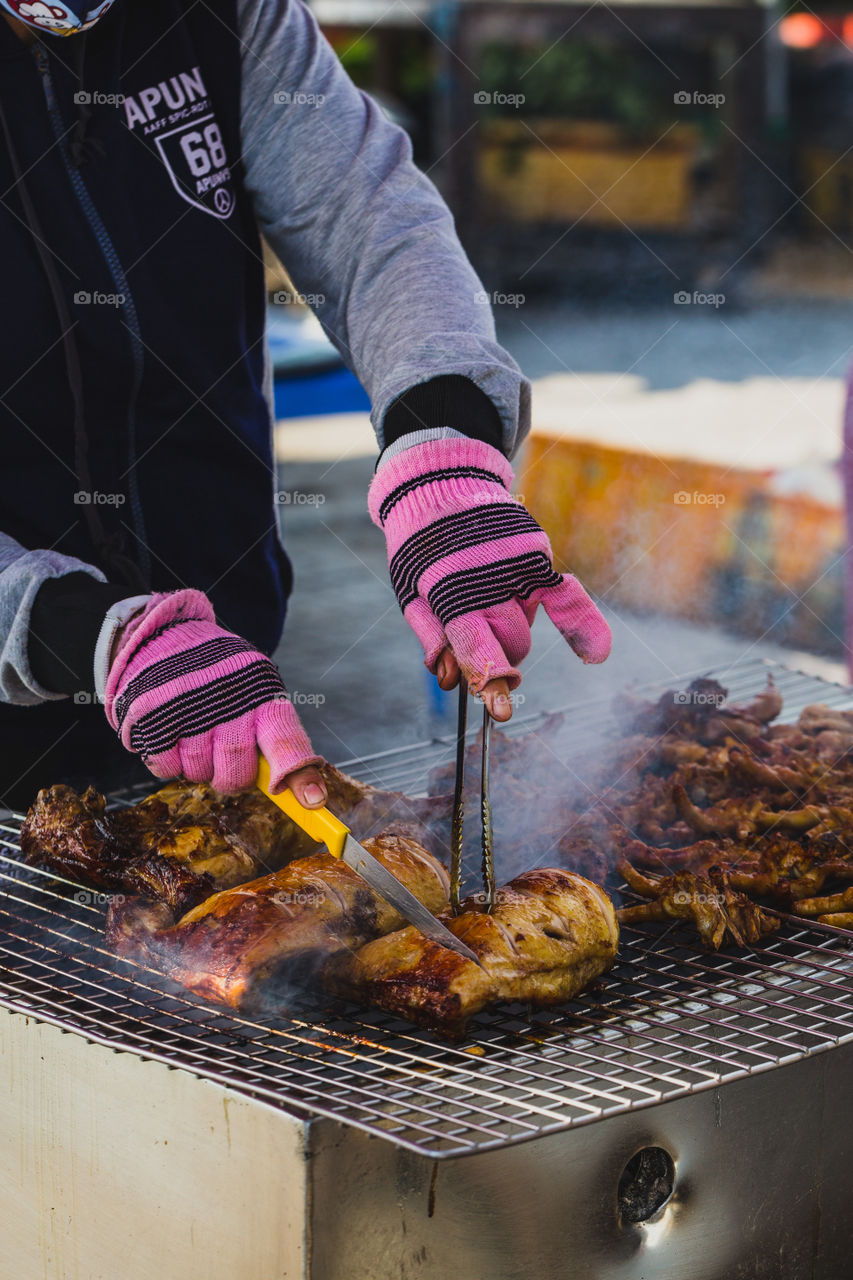 street food in Asia.  grilled chicken