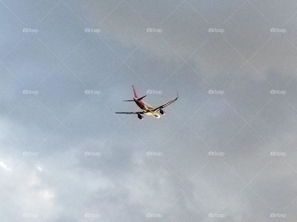 Beautiful airplane flying cross the sky