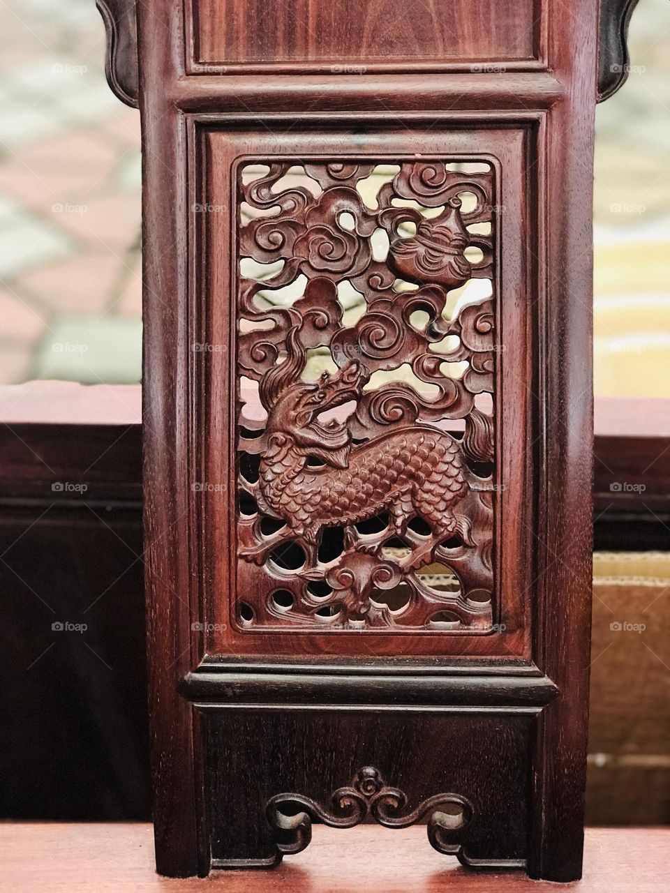 Beautiful Chinese design on wooden chair back support 