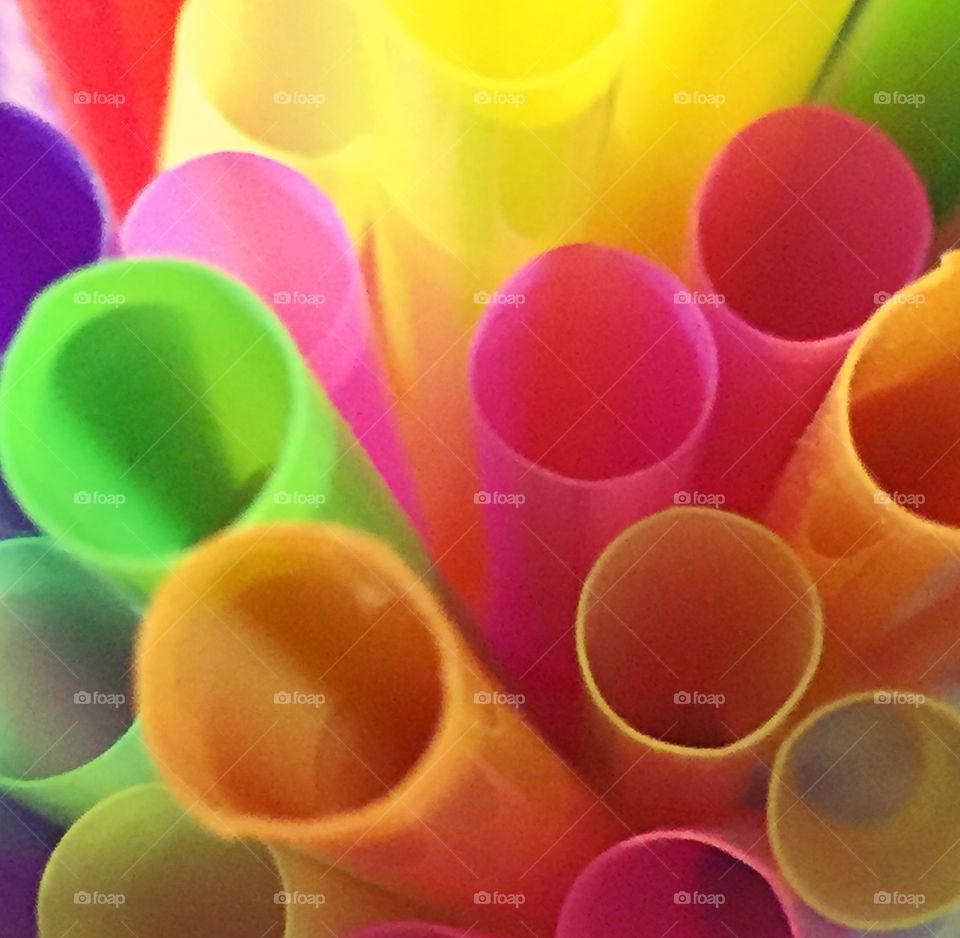 Neon straws up-close