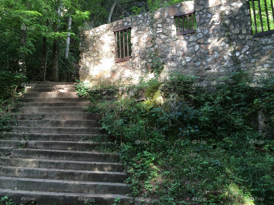 Steps Leading Up to the Ruins of Welch Spring Hospital in Missouri